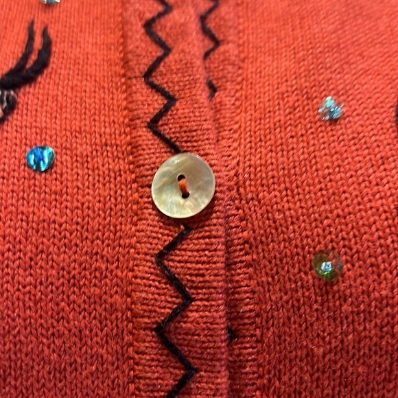 Vintage Great Cavalier Vintage Button deer patchwork knit sweater SZ S Orange - Picture 5 of 10